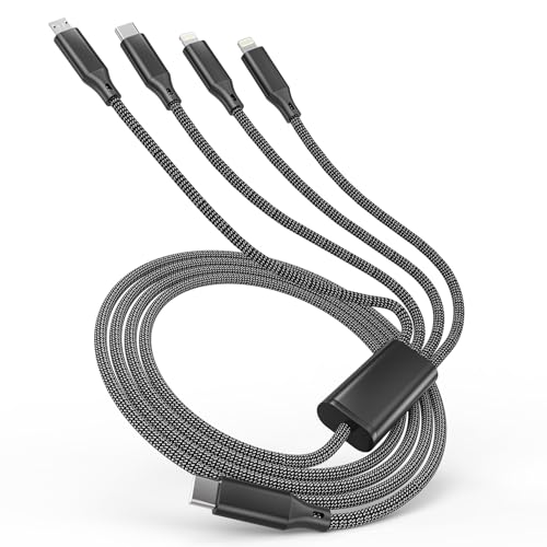 USB C to USB C/Dual Lightning/Micro USB Charging Cable 2M/6Ft, 4 in 1 Multi Charging Cable for Multiple Devices, Braided Universal iPhone Charger Cord for Cell Phones, iPhone Series, Tablets, Galaxy