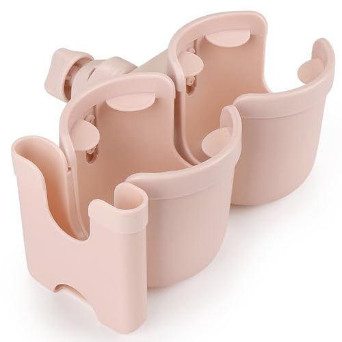 Accmor Stroller Cup Holder with Phone Holder, Bike Cup Holder, Universal Cup Holder for Uppababy Nuna Strollers, 2-in-1 Drinks Holder for Walker, Wheelchair, Scooter - color: Double Holder-All Crystal Pink