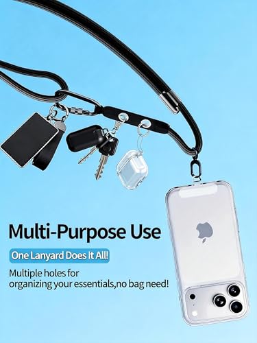 Phone Lanyard Phone Strap Crossbody with Hanging Loops 2 Tabs Adjustable Anti Theft for iPhone 17 Pro Max 16 All Phones Skin-Friendly Universal Cell Phone Neck Lanyard for Daily Outdoor Black - color: Black