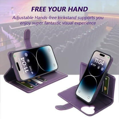 2 in 1 PU Leather for iPhone 14 Pro Case, Detachable Wallet Case with Card Holder, Removable Flip Folio Cover with RFID Blocking, Stand Shockproof Phone Cover（Compatible with MagSafe） Purple - color: Purple, size: Iphone 14 pro