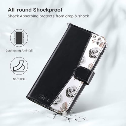 ULAK Compatible with iPhone 15 Pro Wallet Case with Card Holder, Black | Flip PU Leather Kickstand RFID Blocking Design Cover Wrist Strap Shockproof Phone Case for iPhone 15 Pro 6.1 inch - color: Black, size: iPhone 15 Pro - 6.1 inch