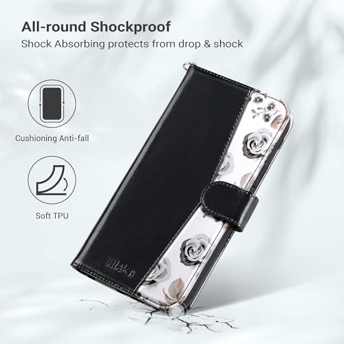 ULAK Compatible with iPhone 15 Pro Max Wallet Case Card Holder, Black | for Women with Credit Card Holders, [RFID Blocking], Designed Flip PU Leather Kickstand Shockproof Protective Cover - color: Black, size: iPhone 15 Pro Max - 6.7 inch