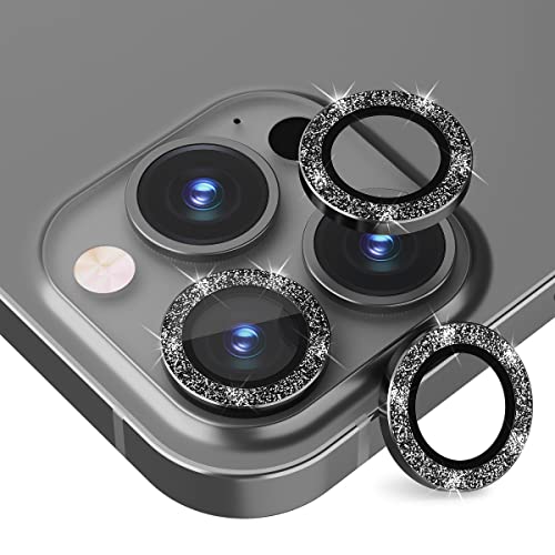 Suoman 3-Pack for iPhone 13 Pro 6.1 inch / 13 Pro Max 6.7 inch Camera Lens Protector, 9H Hardness Tempered Glass Film, [Glitter diamonds] Individual Metal Protective Cover- Black - color: Black