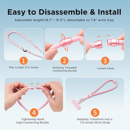 3-in-1 Crossbody Phone Lanyard & Wrist Strap - color: Pink