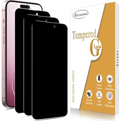 3 Pack Privacy Screen Protector for iPhone 15/15 Pro 6.1 inch Anti Spy Private Tempered Glass Film, Anti Scratch, 9H Hardness, Ultra Resistant, Bubble Free, Case Friendly