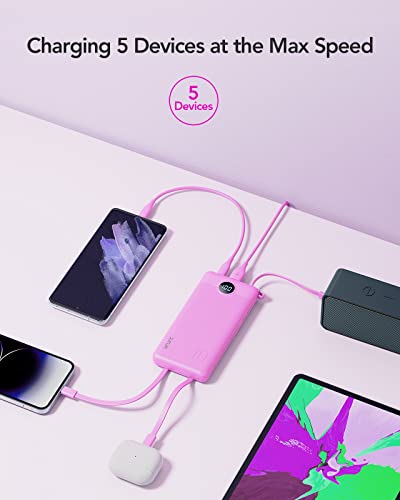 VRURC Portable Charger, Slim Power Bank Built-in 4 Cables, Travel Essential - color: Purple