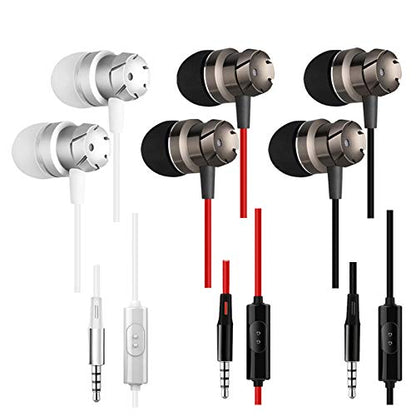 SourceTon 3 Packs Earphone with Remote & Microphone, in Ear Stereo Sound Noise Isolating Tangle Free for Smartphones, Laptops, Gaming, Fits 3.5mm Interface Device - color: 1 Black+1 White+1 Red