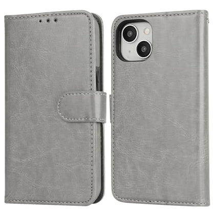 Bocasal Detachable Wallet Case Card Holder for iPhone 15, Grey | RFID Blocking Kickstand Card Slots Holder PU Leather Magnetic Shockproof Wrist Strap Removable Flip Protective Cover 6.1 inch - color: Gray