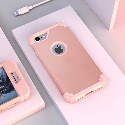 IDweel for iPhone 8 Case with Tempered Glass Screen Protector, for iPhone 7 Case, 3 in 1 Shockproof Slim Hybrid Heavy Duty Hard PC Cover Soft Silicone Bumper Full Body Case, Rose Gold - color: Rose Gold