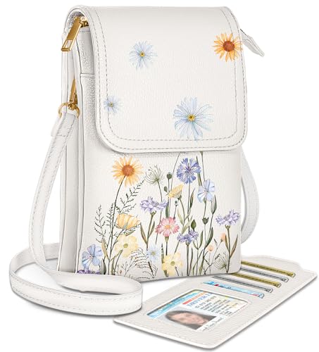 Small Crossbody Phone Purse for Women | Card Slots, Leather Cell Phone Wallet, Adjustable Shoulder Strap, Cross Body Bag for Girls and Ladies, Cute Design - color: Watercolor Flower