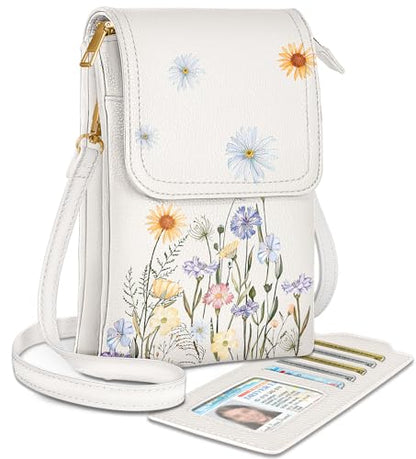 Small Crossbody Phone Purse for Women | Card Slots, Leather Cell Phone Wallet, Adjustable Shoulder Strap, Cross Body Bag for Girls and Ladies, Cute Design - color: Watercolor Flower