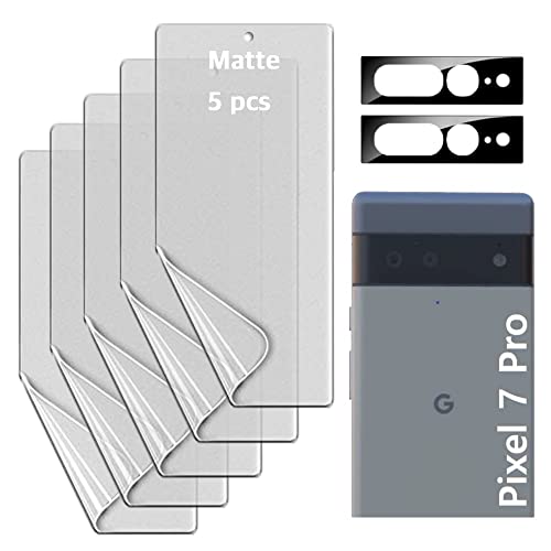 [5+2] (5 Matte TPU film screen protector + 2 Lens Protector) compatible with Pixel 7 Pro 5G 2022 Easy to Install TPU Film screen protector Scratch Resistant Perfect Fit For Pixel 7Pro TUFF STONE Screen Protector