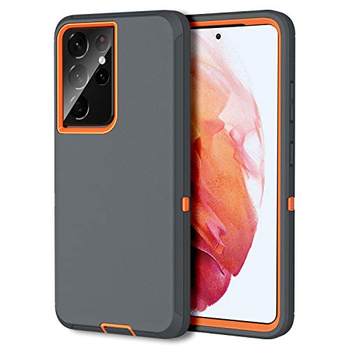 MXX Case Compatible with Galaxy S21 Ultra Case, 3-Layer Super Full Heavy Duty Body Bumper Cover/Shock Protection/Dust Proof, Designed for Samsung Galaxy S21 Ultra 5G 6.8 Inch 2021 (Orange/Gray) - color: Orange/Gray