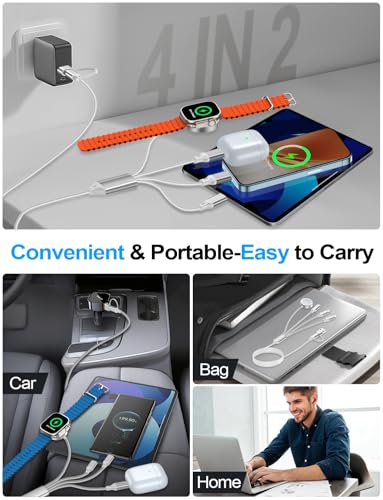 4-in-2 Multi Charging Cable for Apple Watch Charger/iPhone/Galaxy Charger - color: 2-White+White, size: 1.2M
