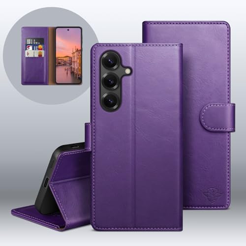 Wallet Case for Samsung Galaxy S25 Plus, Purple | RFID-Blocking Card Holder, Kickstand, Magnetic Closure, PU Leather Folio Flip Cover, Protective Women Men Cases - color: Purple, size: Samsung Galaxy S25 Plus