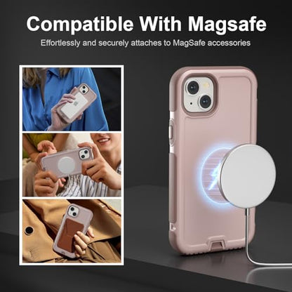 Follaroma for iPhone 13 Case, Heavy Duty Magnetic Cases, Light Brown,6.1" | Compatible with MagSafe, Heavy Duty Shock proof,Military-Grade Anti-Drop Protective,Dual Layer Magnetic Protection Phone Case - color: Brown Pink