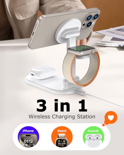 Magnetic Wireless Charger Mag-Safe 3 in 1 Charging Station Foldable