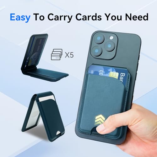 for MagSafe Wallet，Leather Magnetic Wallet for Phone with Adjustable Stand，5 Magnetic Credit Card Holder RFID Blocking for iPhone 17 16 15 14 13 12 Pro Max Air Series Cases(Blue) - color: Blue