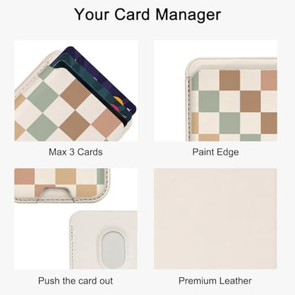 uCOLOR Upgraded Magnetic Cell Phone Wallet Card Holder-Compatible with MagSafe for iPhone 17/16/ 15/14/13/12 Series, Leather Magsafe Wallet Back of Phone (Pastel Check Vibes) - color: Pastel Check Vibes