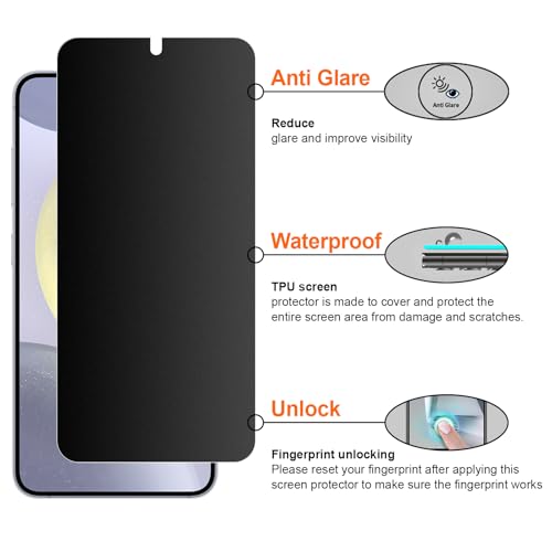 2 Pack 4 Way 360 ° Matte Privacy Screen Protector for Samsung Galaxy S24 Plus 6.7 Inch[Not Glass], Anti-Scratch, Anti-Glare, Support fingerprint - size: Samsung Galaxy S24 Plus