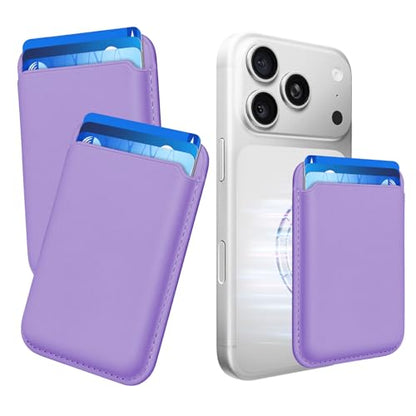 2Pack Magnetic Wallet Cell Phone Card Holder for Phone Case with Mag-Safe, Stronger Magnetic RFID Leather Phone Wallet Stick on Series of iPhone 17/16/15/14/13/12 and Pro/Promax,2-Pack White - color: Lavender, size: 2 Pack