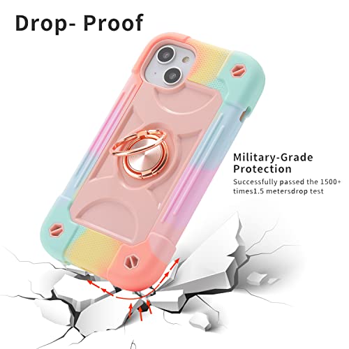 MARKILL Compatible with iPhone 14 Plus Case 6.7 Inch with 360 Degree Rotate Ring Stand, Military Grade Drop Protection Full Body Rugged Heavy Duty Protective Cover for iPhone 14 Plus - color: Rainbow Pink, size: iPhone 14 Plus 6.7"