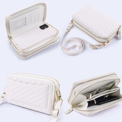 Harryshell Compatible with iPhone 17 Case Wallet Multi Zipper Detachable Removable Cover Purse with RFID Blocking Card Slots Holder Mirror Crossbody Strap (Compatible with Magsafe - White) - color: Compatible with Magsafe - White, size: iPhone 17
