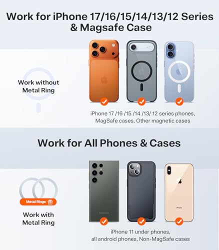 TORRAS 2026 Vacuum for Magsafe Car Mount【98+LBS Strongest Suction & Ultra Magnet】 Magnetic Phone Holders for Your Car, 360° Adjustable Car Phone Holder Mount for iPhone 17 Pro Max 16 15 14 13 12