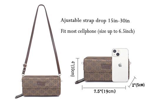 RFID Crossbody Wallet Wristlet Purse with Phone Pocket For Women Vegan Leather - color: Zh-jacquard-bronze