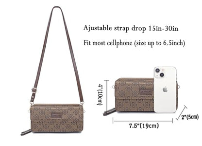 RFID Crossbody Wallet Wristlet Purse with Phone Pocket For Women Vegan Leather - color: Zh-jacquard-bronze