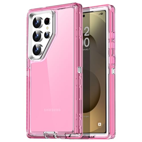 AICase for Samsung Galaxy S25 Ultra Case Clear 3 in 1 Heavy Duty Drop Protection Full Body Rugged Shockproof/Dust Proof 3-Layer Military Protective Tough Durable Cover for Galaxy S25 Ultra 6.9"_2 - color: Hot Pink, size: Samsung Galaxy S25 Ultra