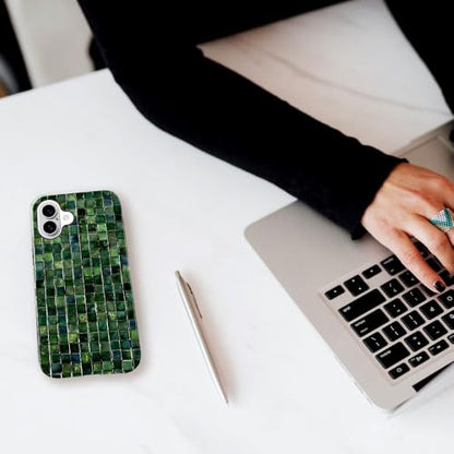 DJSOK Compatible with iPhone 16,Glossy PC Anti-Scratch Shockproof Case - Aesthetic Toned Tiles Green Glass - color: Aesthetic Toned Tiles Green Glass, size: iPhone 16
