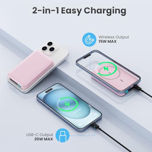 Magnetic Portable Charger 10800mah for Magsafe Battery Pack, Wireless Power Bank with USB C in&out PD Fast Charging,Travel Essential Phone Battery Charger For iPhone 17/16/15/14/13/12 Series-Pink - color: Pink
