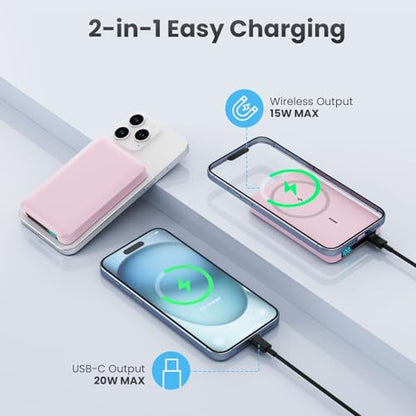 Magnetic Portable Charger 10800mah for Magsafe Battery Pack, Wireless Power Bank with USB C in&out PD Fast Charging,Travel Essential Phone Battery Charger For iPhone 17/16/15/14/13/12 Series-Pink - color: Pink