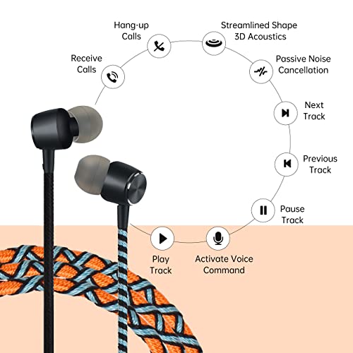 Cute Colorful Earbuds Headphones with Microphone - Braided in-Ear Earphones Compatible with Cell Phones Laptop Tablets Smartphones Fabric Braided Heavy Duty Bass(Orange) - color: Orange
