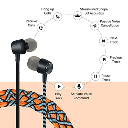 Cute Colorful Earbuds Headphones with Microphone - Braided in-Ear Earphones Compatible with Cell Phones Laptop Tablets Smartphones Fabric Braided Heavy Duty Bass(Orange) - color: Orange