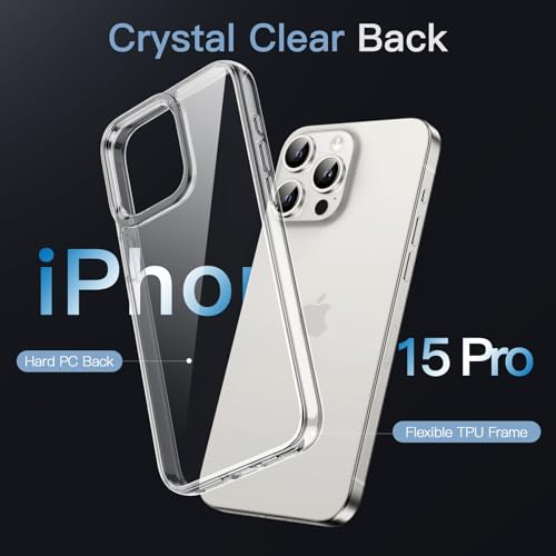 JETech Case for iPhone 15 Pro 6.1-Inch, Non-Yellowing Shockproof Phone Bumper Cover, Anti-Scratch Clear Back (Clear) - color: Clear, size: iPhone 15 Pro