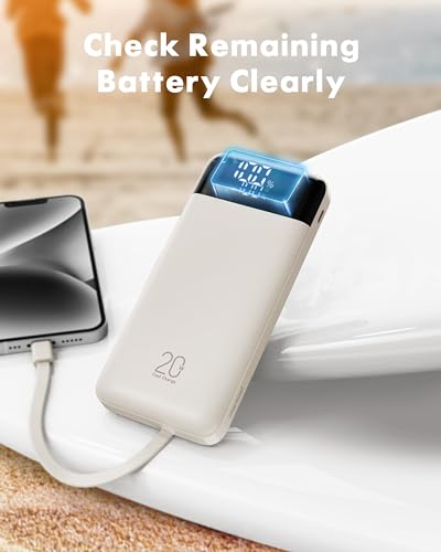 charmast Portable Charger Built-in Cables, 20000mAh Power Bank 6-Output | Travel Fast Charging Battery Pack for iPhone 17/16/15 Samsung Android, Flight-Approved, Multi-Device, USB-C & USB-A, LED % - color: Light Brown