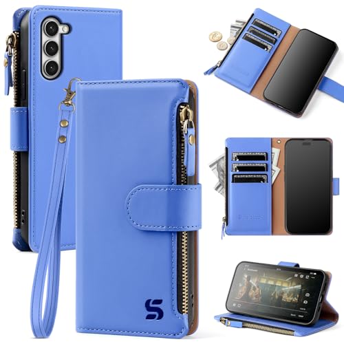 Shieldtop Compatible with Samsung Galaxy S23 5G Wallet Case with Card Holder,Women Men RFID Blocking PU Leather Flip Cover Wrist Strap Zipper Credit Card Slots,Phone Case for S23 5G 6.1",Purple Blue - color: Purple Blue, size: Galaxy S23 - 6.1"