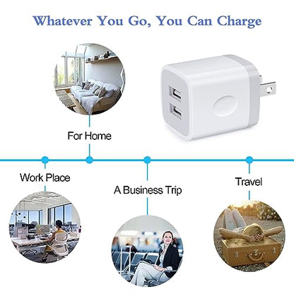 USB Wall Charger, Charger Block, 2Pack 2.1A/5V Dual Port USB Wall Plug Cube - color: white