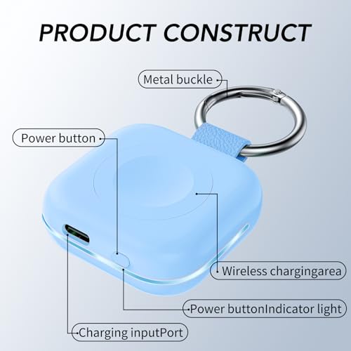 HUOTO Charging Adapter, 1200mAh Battery Powered Portable Wireless Charger for Apple Watch Series 9/8/7/6/SE/5/4/3/2/1 Ultra, Keychain USB-C Charger, Gifts for Women Man - color: Blue