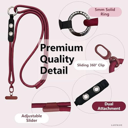 Adjustable Crossbody Phone Lanyard with Hanging Loops - color: Red