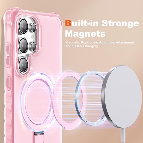 Compatible with Samsung Galaxy S25 Ultra Case 6.9'' Cute Wavy Frame with Magnetic Stand [Compatible with Mag-Safe] Military-Grade Translucent Phone Case for Women Girl, Pink - color: Pink, size: Samsung Galaxy S25 Ultra