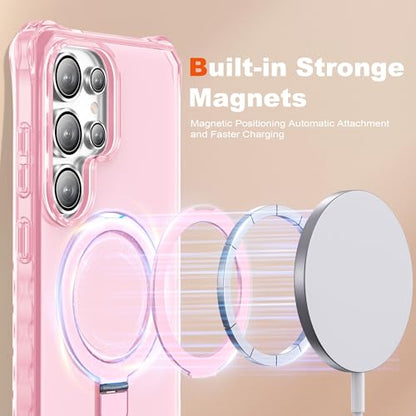 Compatible with Samsung Galaxy S25 Ultra Case 6.9'' Cute Wavy Frame with Magnetic Stand [Compatible with Mag-Safe] Military-Grade Translucent Phone Case for Women Girl, Pink - color: Pink, size: Samsung Galaxy S25 Ultra