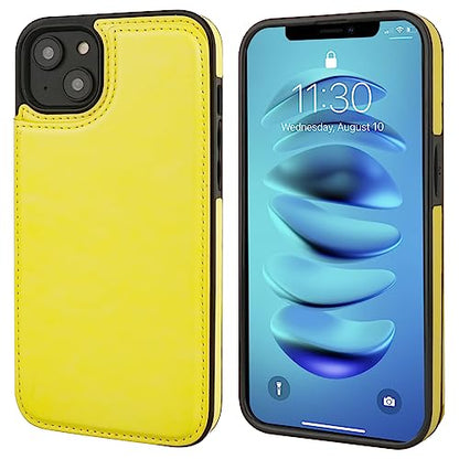 ONETOP for iPhone 14 Plus Wallet Case with Credit Card Holder,Yellow | Kickstand,ID/Cash Holder,Case Wallet with Card Slots,Double Magnetic Clasp,Durable PU Leather Shockproof Cover for Women Men - color: Yellow