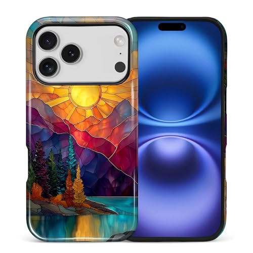 DAIZAG Case for iPhone 17 Pro,Mountain Range Sunrise Stained Glass Full-Body Design Hybrid Dual Protection Soft TPU Hard PC Shockproof Scratch-Resistant Protective Cover Phone Case for Men Women - color: Mountain Range Sunrise Stained Glass, size: iPhone