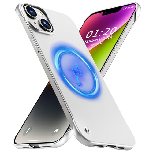 GRECAZO Magnetic Frosted Frameless Case for iPhone 14, Silvery | Compatible with MagSafe, Metallic Finish, Hard PC Cover, Ultra Thin Lightweight Minimalist Borderless, Slim Fit, 6.1-Inch - color: Silvery, size: iPhone 14