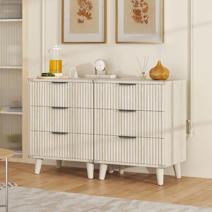 Lulive Wood Bedside Table w/Charging Station, 3 Drawers Fluted Dresser - color: Grey White, size: 3 Drawers-Set of 1 Nightstand
