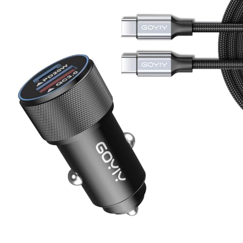 USB C Car Charger, 38W 2-Port PD3.0&QC3.0 Metal Fast Car Charger with 3.3ft 60W Braided USB C Cable Fast Charging for iPhone 15 Pro Max Plus Samsung Galaxy S23 iPad Pro, Black