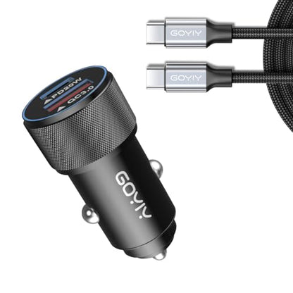 USB C Car Charger, 38W 2-Port PD3.0&QC3.0 Metal Fast Car Charger with 3.3ft 60W Braided USB C Cable Fast Charging for iPhone 15 Pro Max Plus Samsung Galaxy S23 iPad Pro, Black